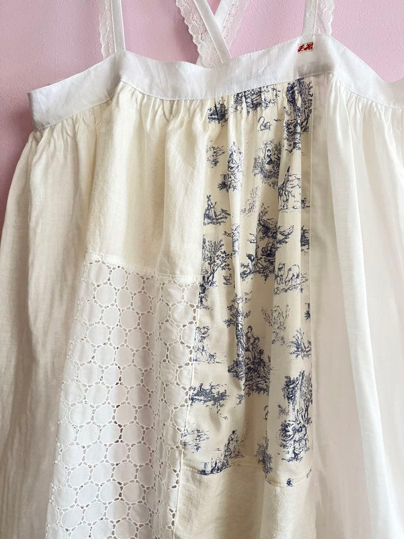 ジュイ柄&パッチワークバッククロスエプロンワンピース。.＊