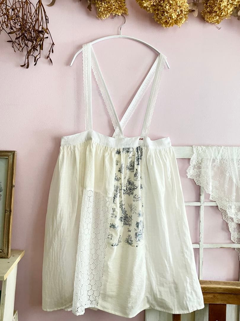 ジュイ柄&パッチワークバッククロスエプロンワンピース。.＊