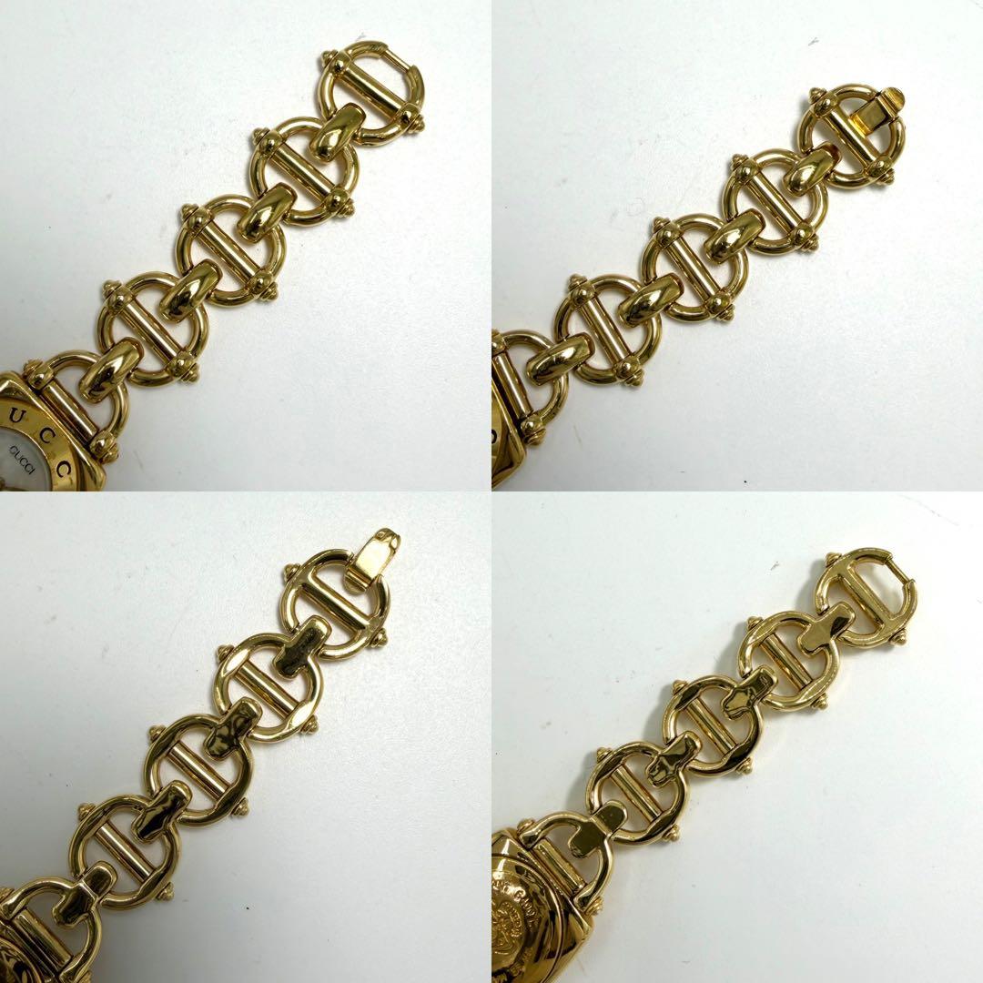 【美品】GUCCI 腕時計 シェル文字盤 6400L バングルウォッチ 金