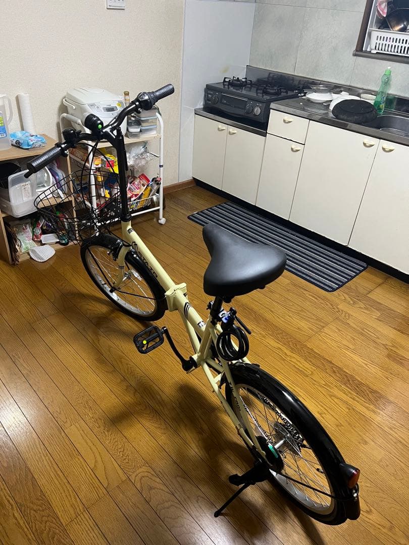 STAIR 折りたたみ自転車 クリーム色 前カゴ付き