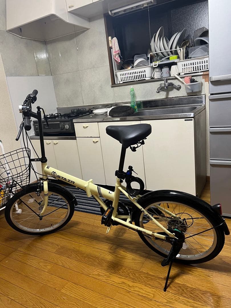 STAIR 折りたたみ自転車 クリーム色 前カゴ付き