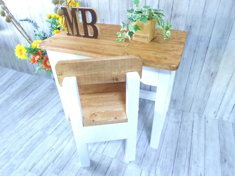 ハンドメイド キッズチェア&キッズデスク（チーク色×ホワイト）