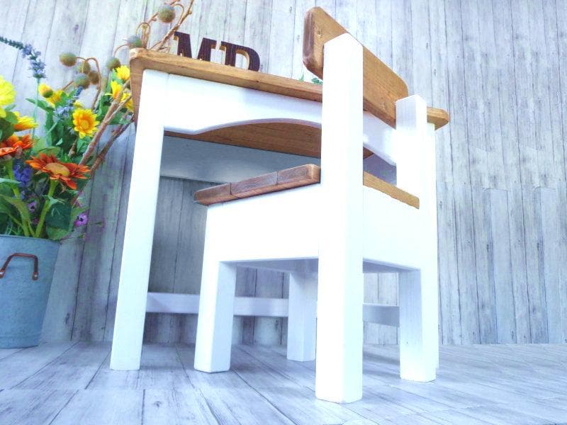 ハンドメイド キッズチェア&キッズデスク（チーク色×ホワイト）