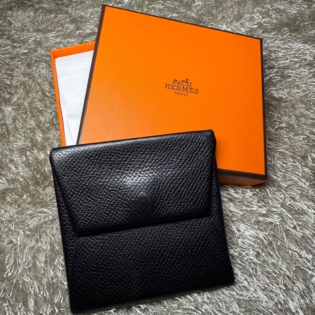 美品 エルメス バスティア ケース ブラック レザー D刻印 箱付き