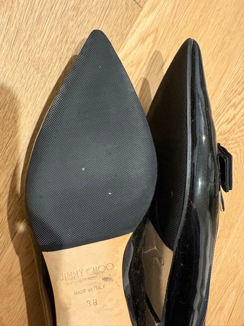 Jimmy Choo 黒 リボン付き フラット 38