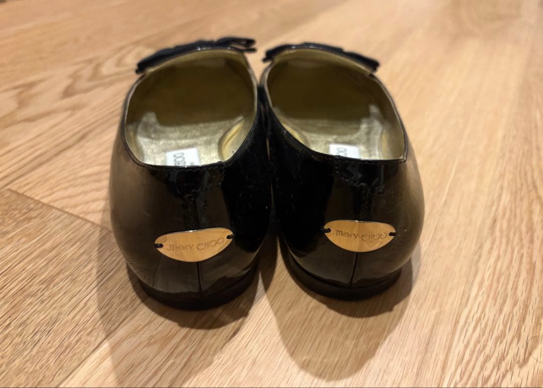 Jimmy Choo 黒 リボン付き フラット 38