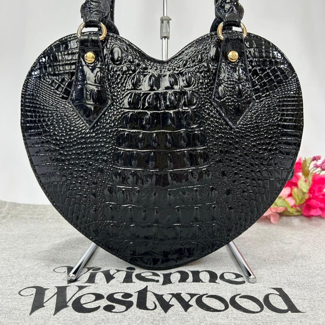 【美品】ヴィヴィアンウエストウッド ハンドバッグ レザー オーブ クロコ 型押し