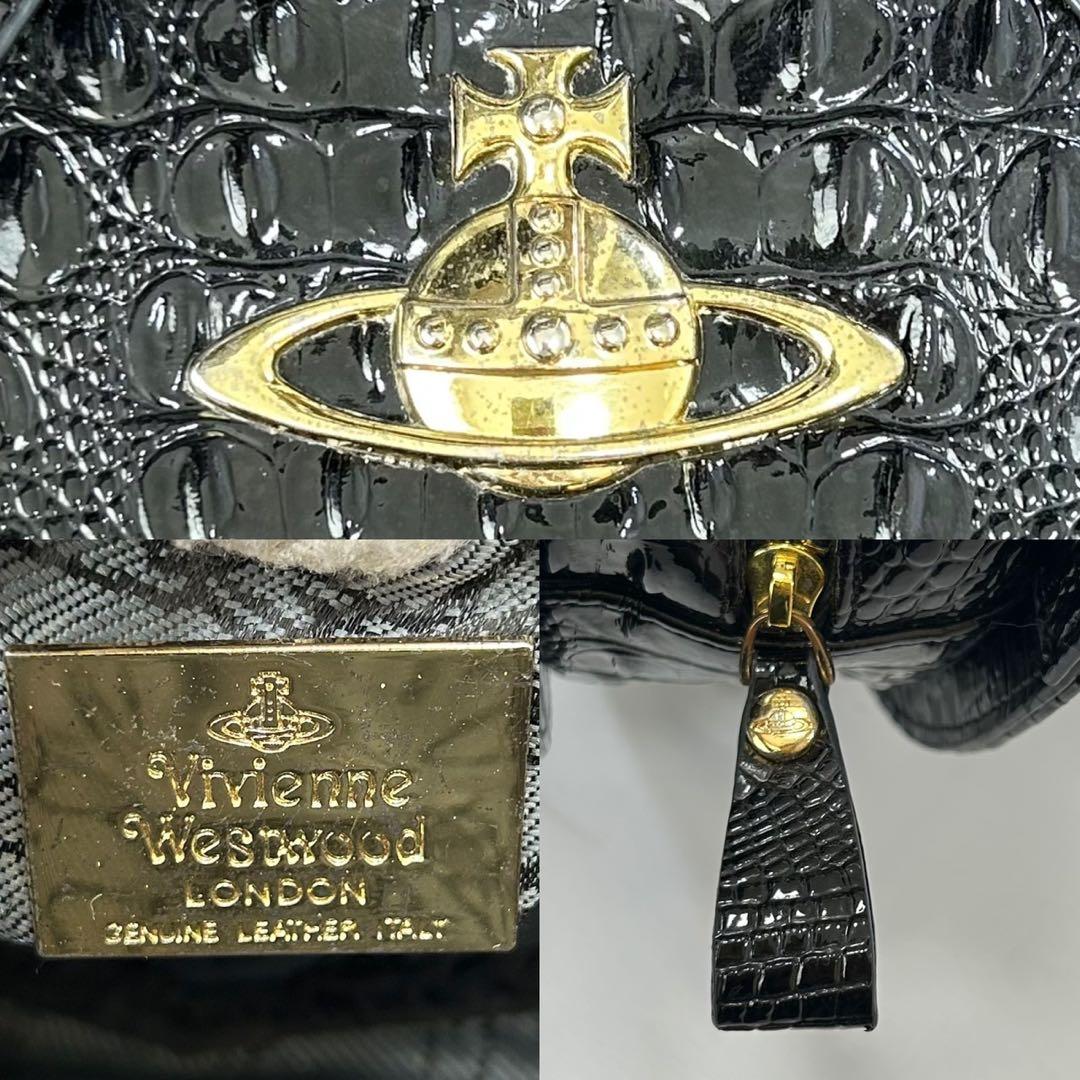 【美品】ヴィヴィアンウエストウッド ハンドバッグ レザー オーブ クロコ 型押し
