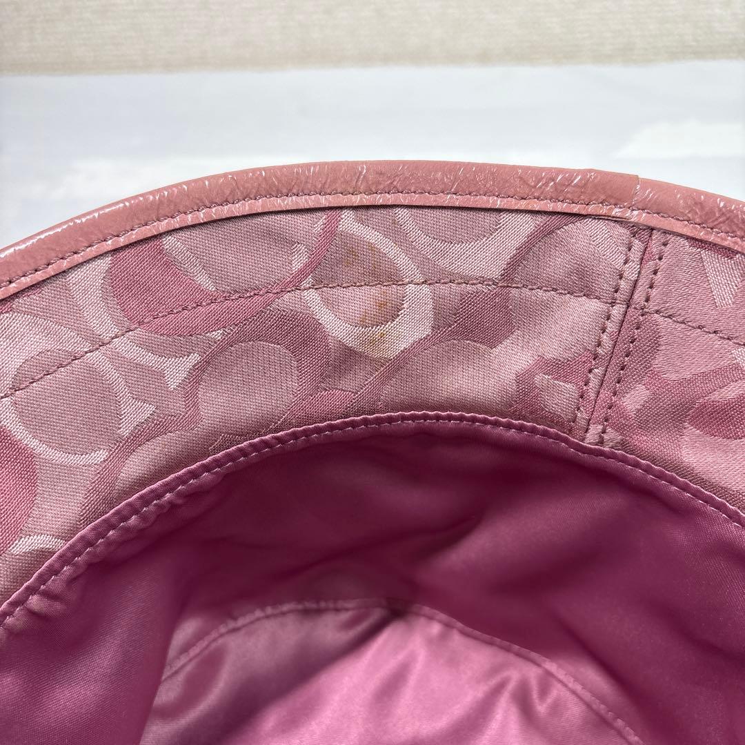 美品　COACH コーチ ジャガードバケットハット M/Lピンク