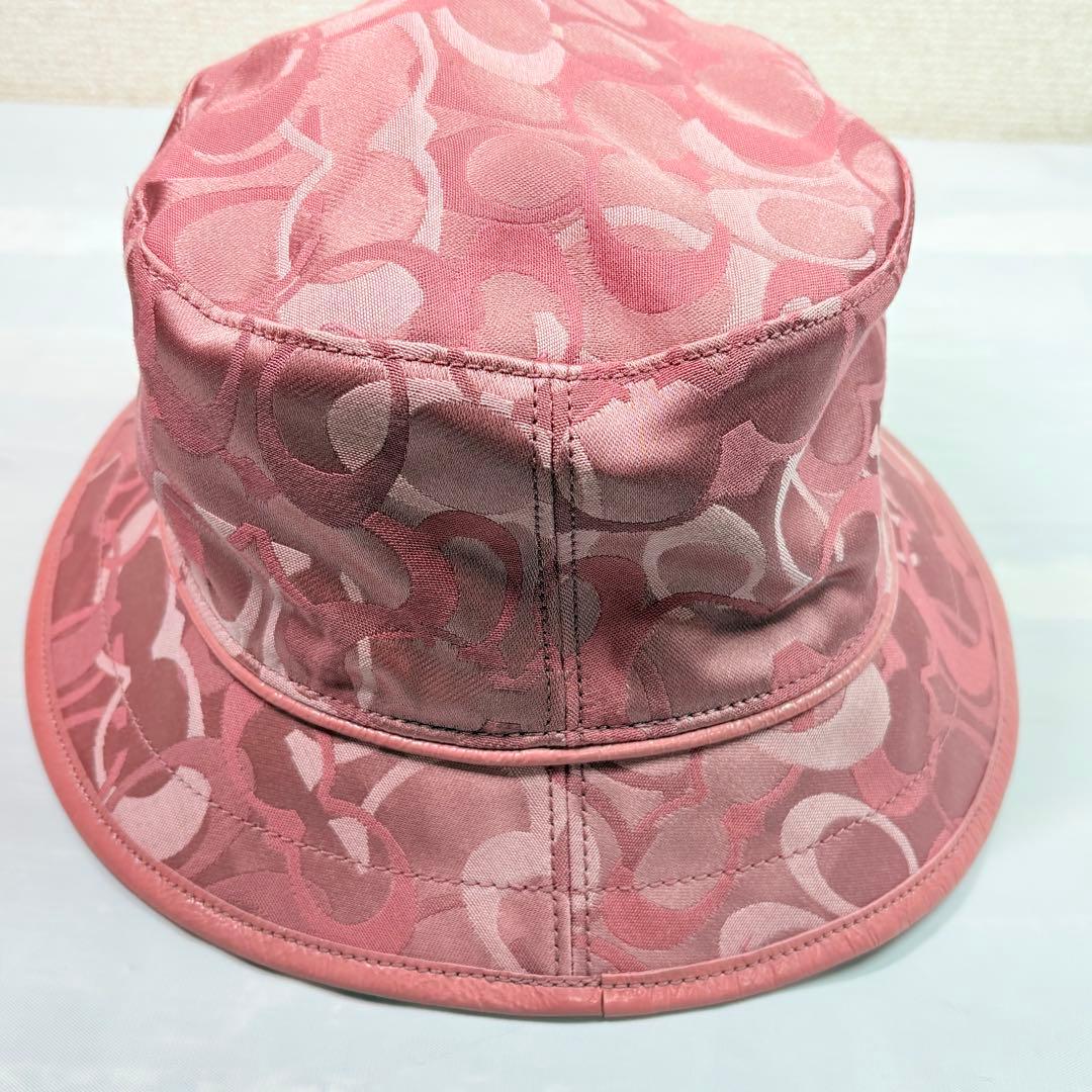 美品　COACH コーチ ジャガードバケットハット M/Lピンク