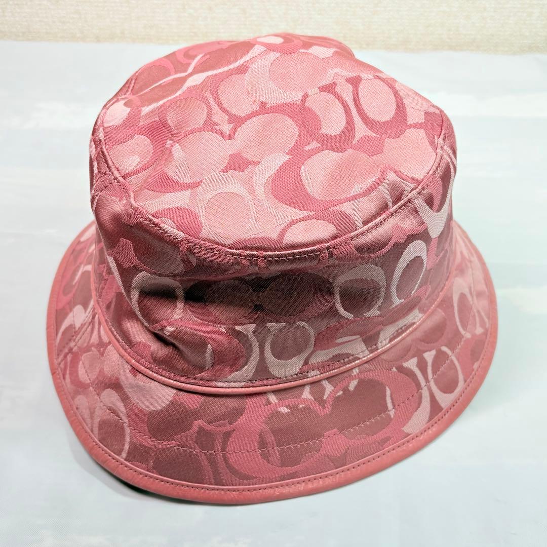美品　COACH コーチ ジャガードバケットハット M/Lピンク