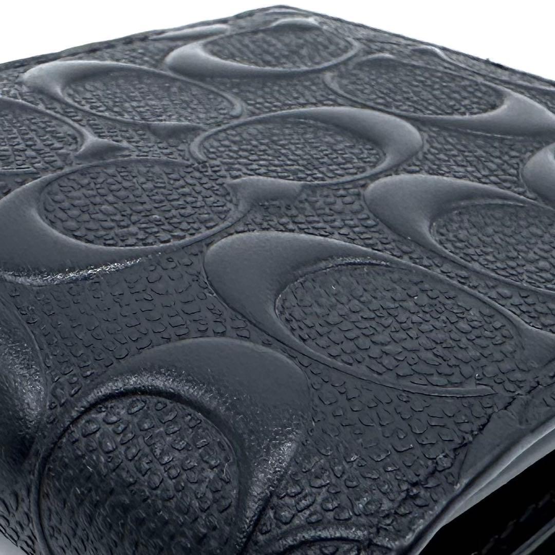 極美品✨COACH コーチ ２つ折り財布 シグネチャー エンボス 本革 ブラック