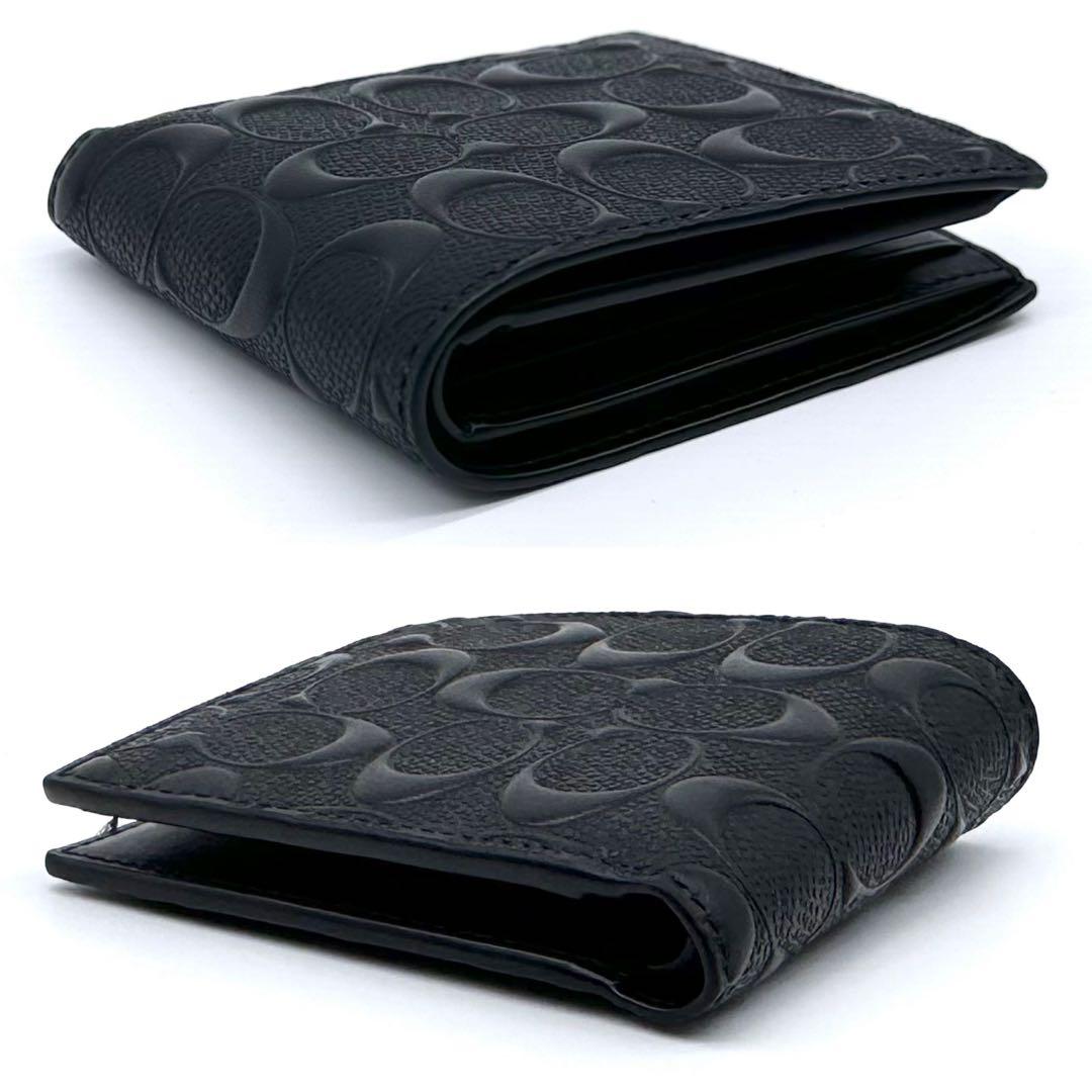 極美品✨COACH コーチ ２つ折り財布 シグネチャー エンボス 本革 ブラック