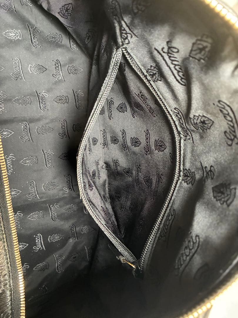 GUCCI ブラック レザー ボストンバッグ