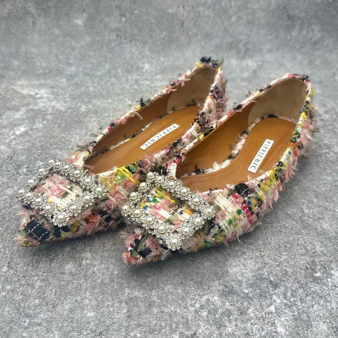 靴 PIPPICHIC Tweed ANNA V JEWERLY Flats 37