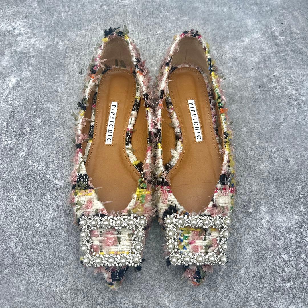 靴 PIPPICHIC Tweed ANNA V JEWERLY Flats 37