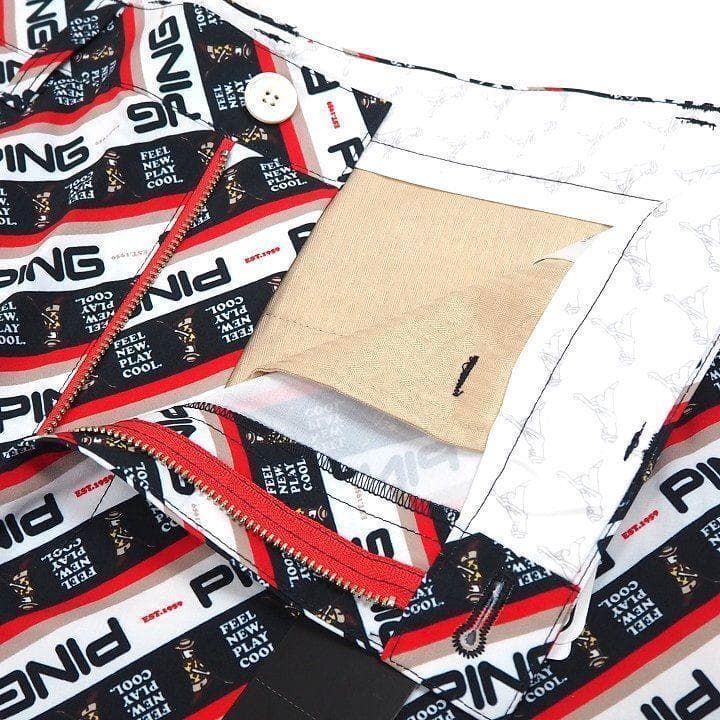 新品 ピン ゴルフ 上下セット 総柄ロゴ ポロシャツ ハーフパンツ レッド L