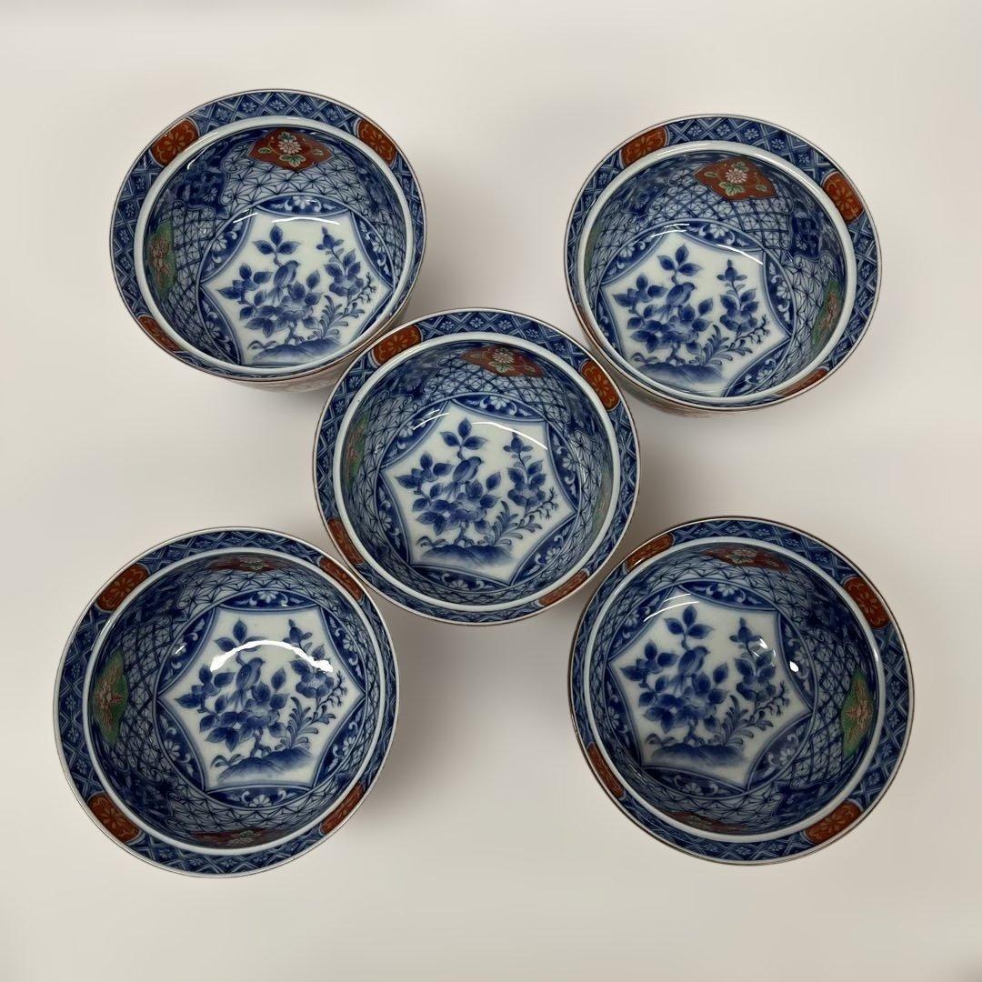 前畑陶器　庫山窯　染錦牡丹 蓋付き丼ぶり　蓋付き碗 5客セット 蓋付き煮物椀