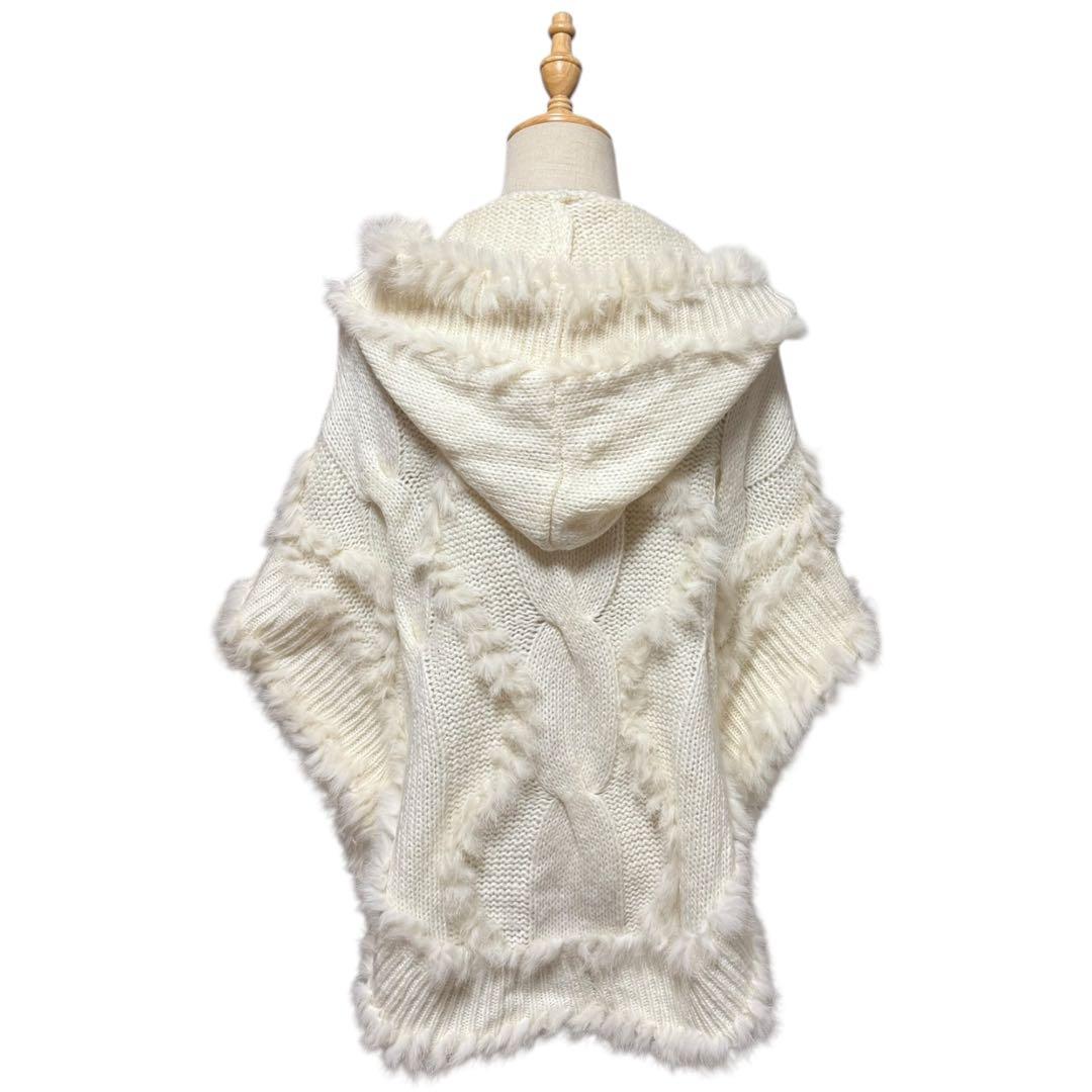 y2k 00s 平成 森ガール グランジ リアルファー フード付きニットポンチョ