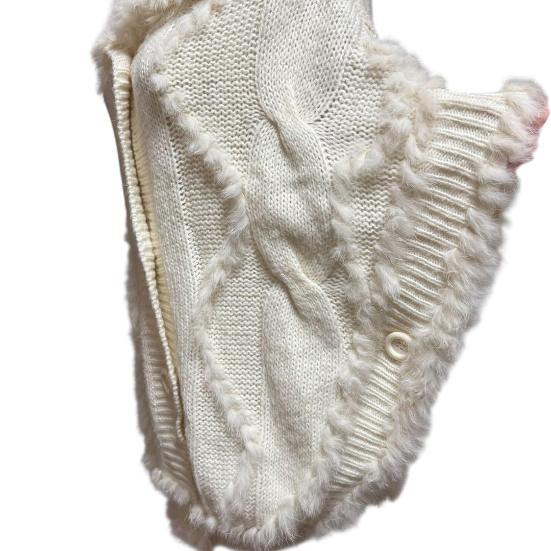 y2k 00s 平成 森ガール グランジ リアルファー フード付きニットポンチョ