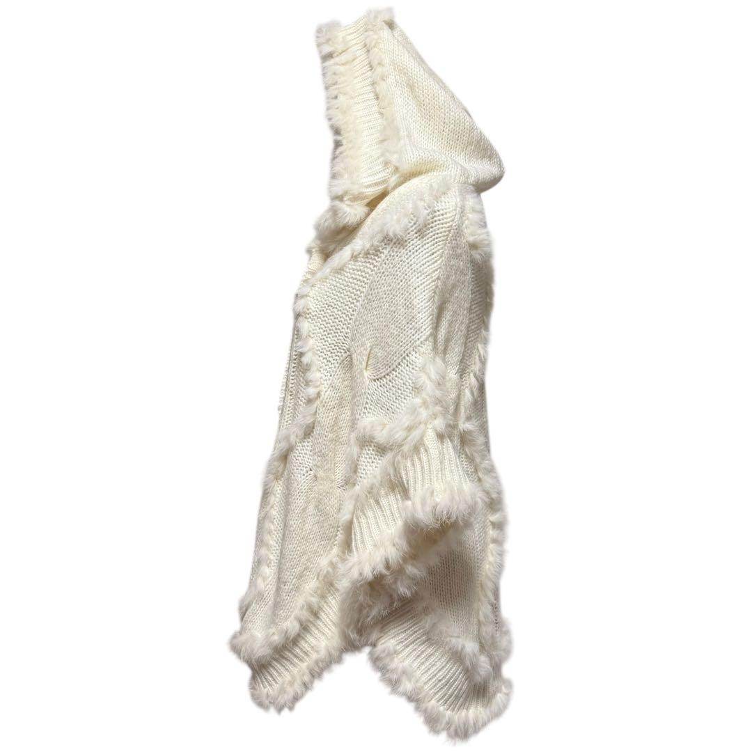 y2k 00s 平成 森ガール グランジ リアルファー フード付きニットポンチョ