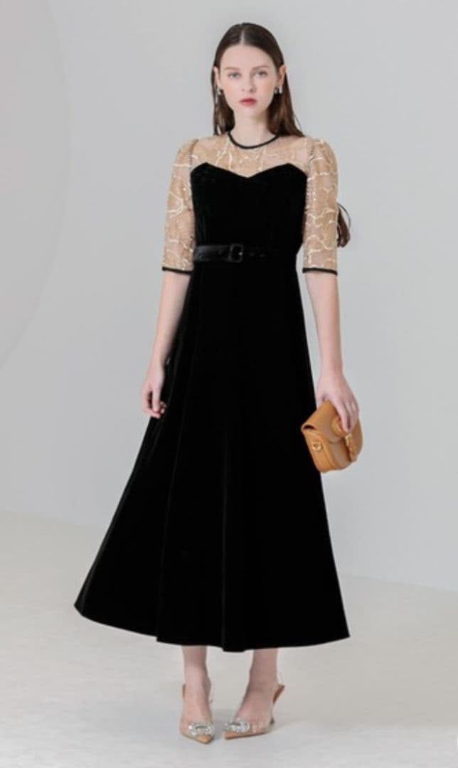 Leja ビスチェ風 レース花柄 ウエストベルト付 M