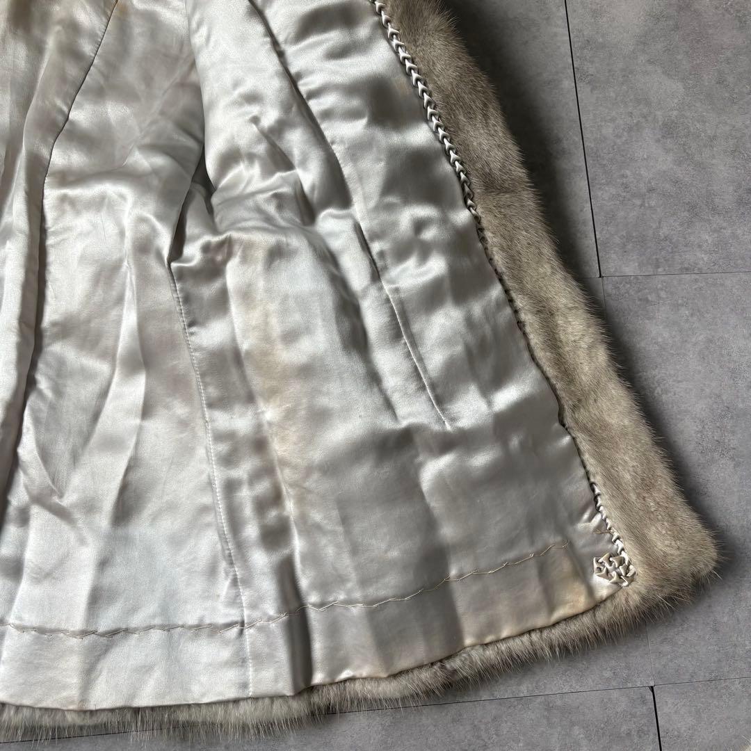 毛並み◎ 本皮　サファイアミンク　毛皮　11号　着丈69 シルバー　ハーフ L