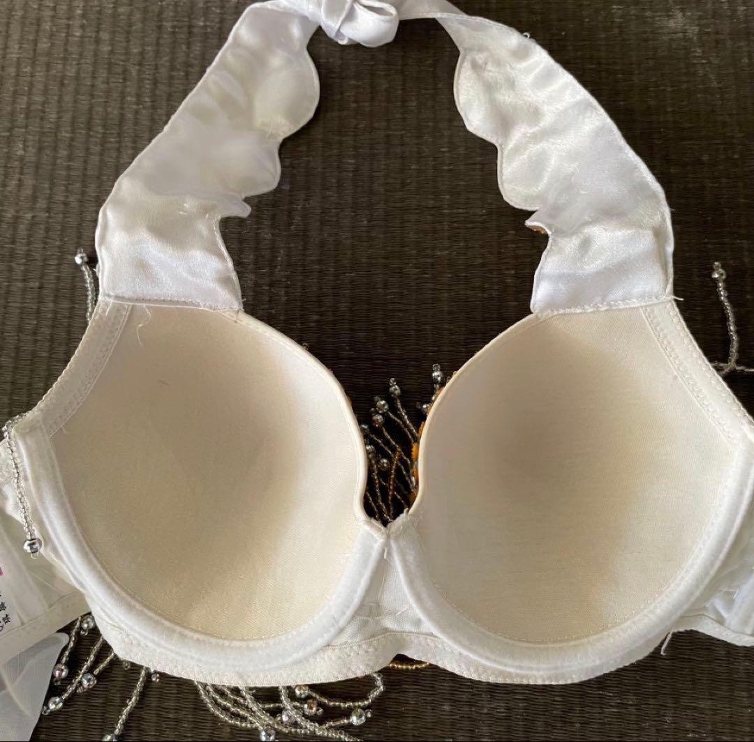 ベリーダンス衣装ビーズフリル ブラ & ベルトセット【ホワイト】豪華オリエンタル