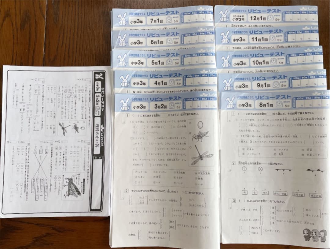 奨学社　小3 三年生　リビューテスト　理科　一年分　解答解説つき