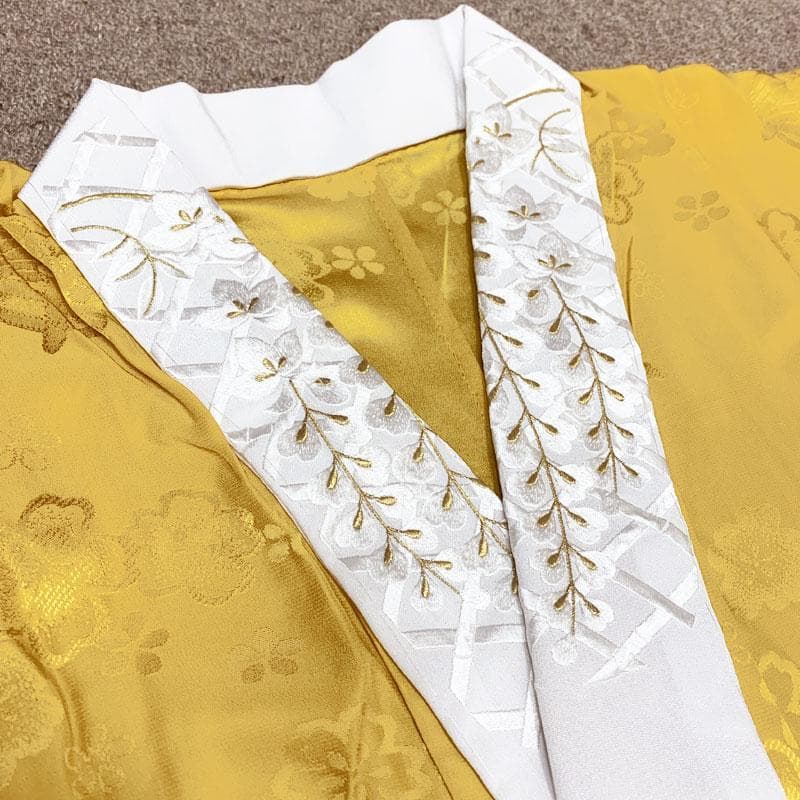 510u17☆振袖用長襦袢 糸巻 梅 /裄69.7袖丈108/刺繍半衿付☆美品