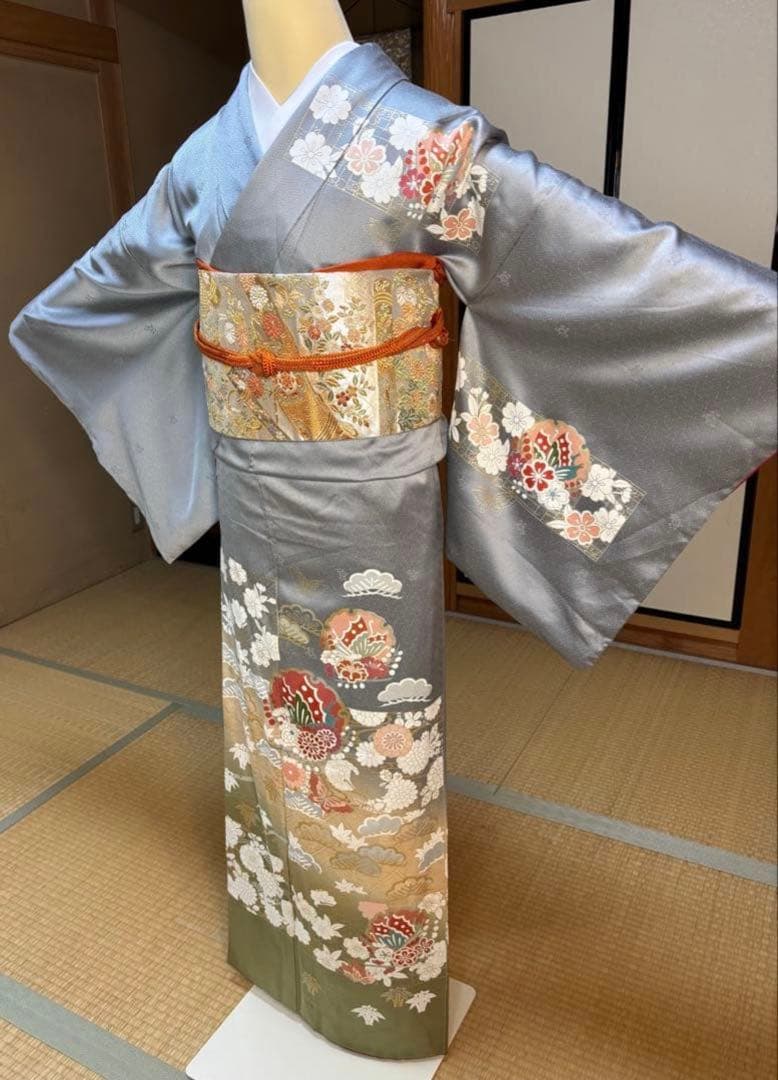 ⭐️華やかフォーマル4点フルセット 正絹訪問着　袋帯　帯締め帯揚げ