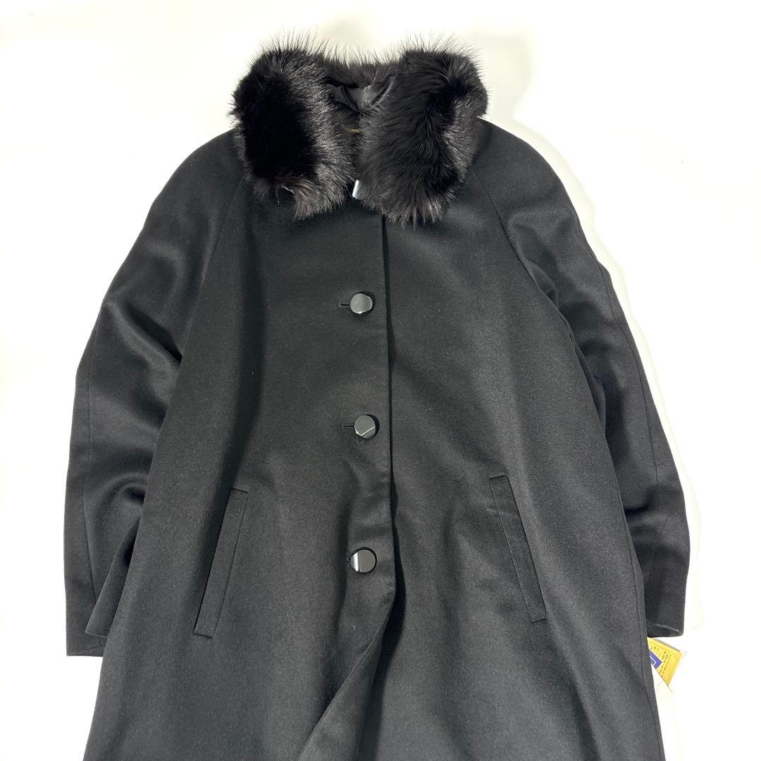 新品　カシミヤ　ロングコート　黒　ブルーフォックス　ファー　2way 13号
