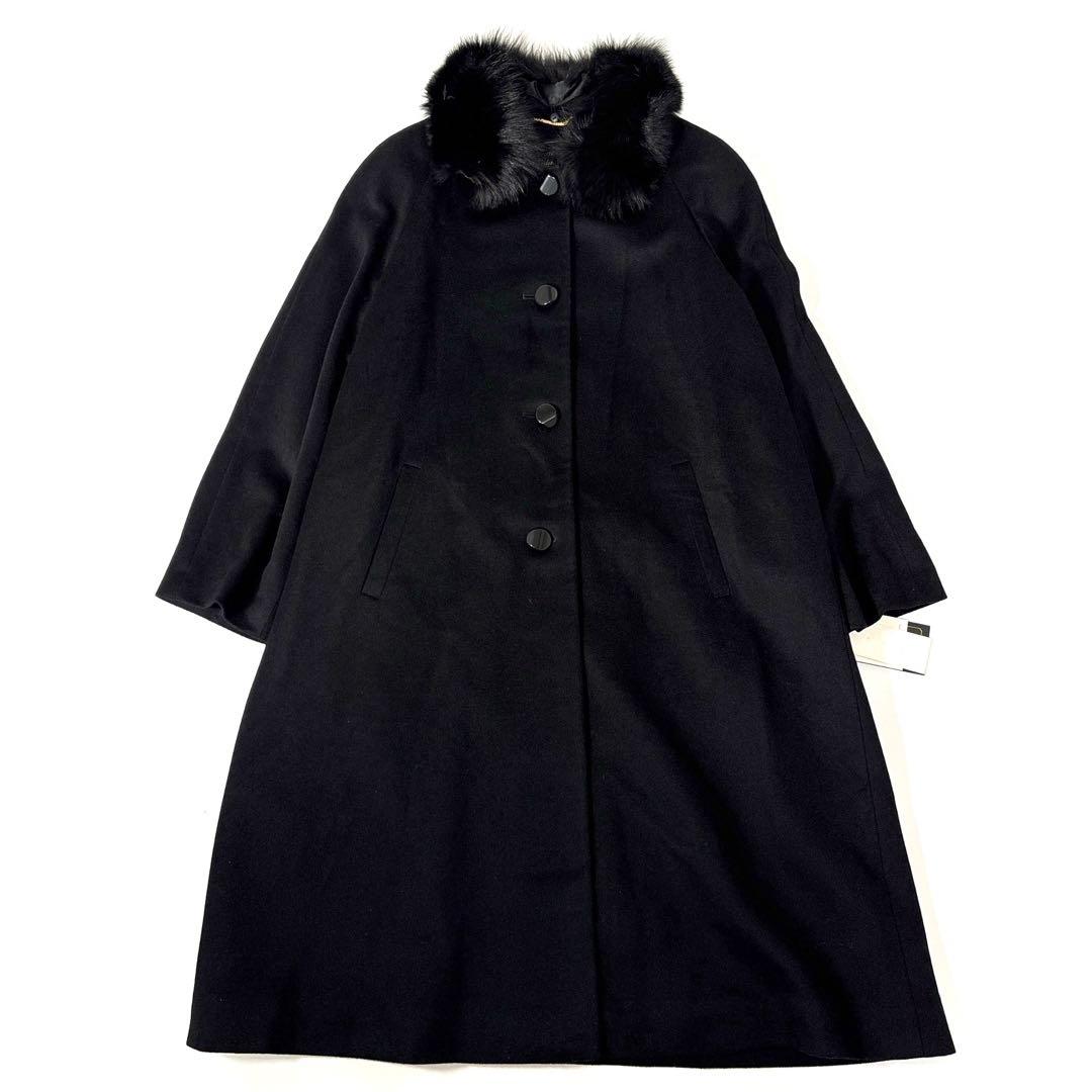 新品　カシミヤ　ロングコート　黒　ブルーフォックス　ファー　2way 13号