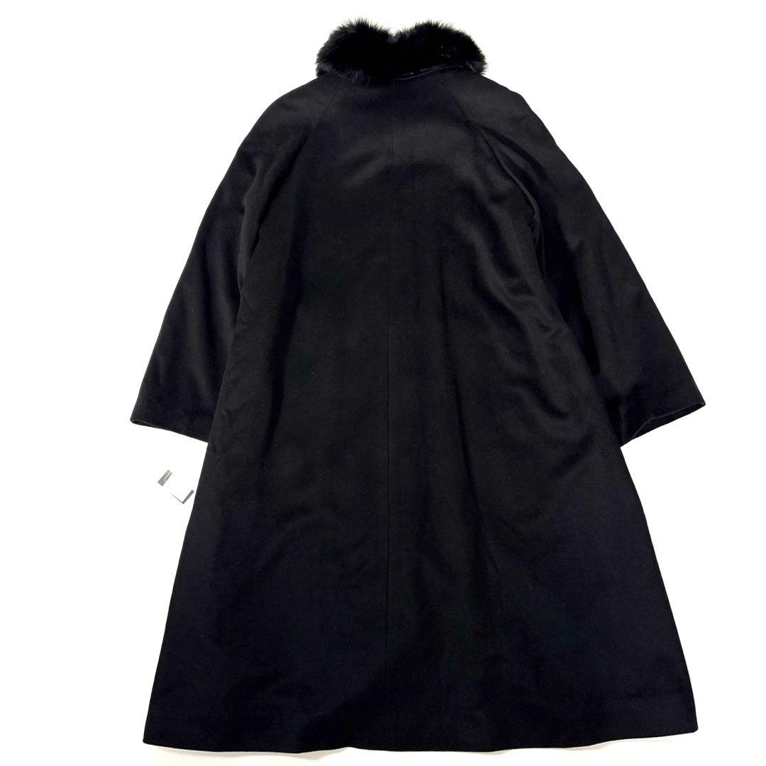 新品　カシミヤ　ロングコート　黒　ブルーフォックス　ファー　2way 13号