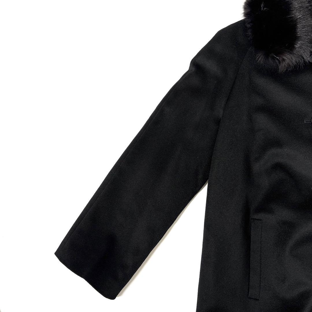 新品　カシミヤ　ロングコート　黒　ブルーフォックス　ファー　2way 13号