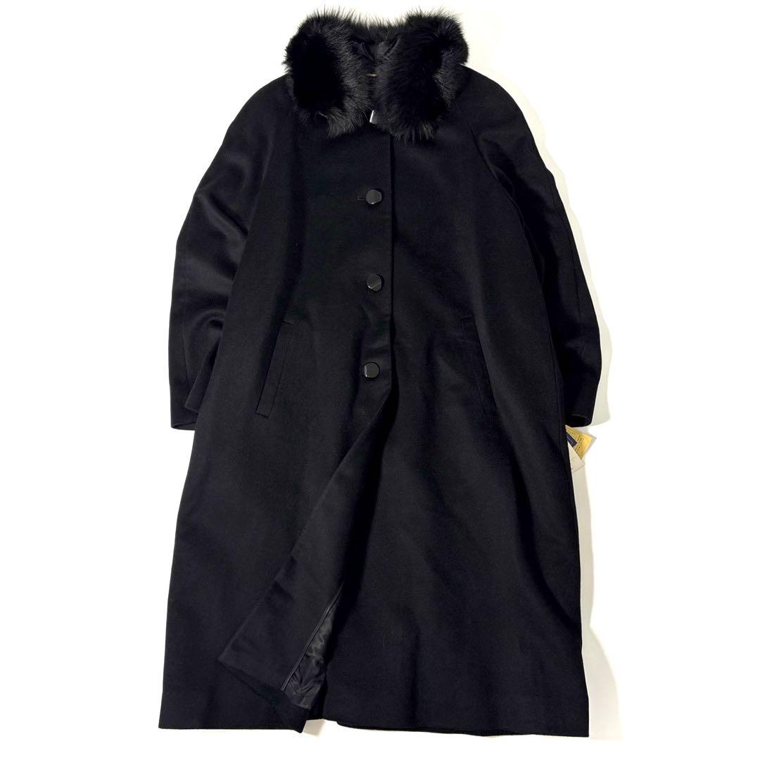 新品　カシミヤ　ロングコート　黒　ブルーフォックス　ファー　2way 13号