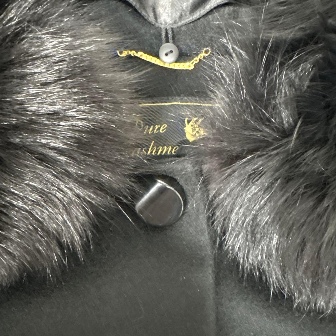 新品　カシミヤ　ロングコート　黒　ブルーフォックス　ファー　2way 13号