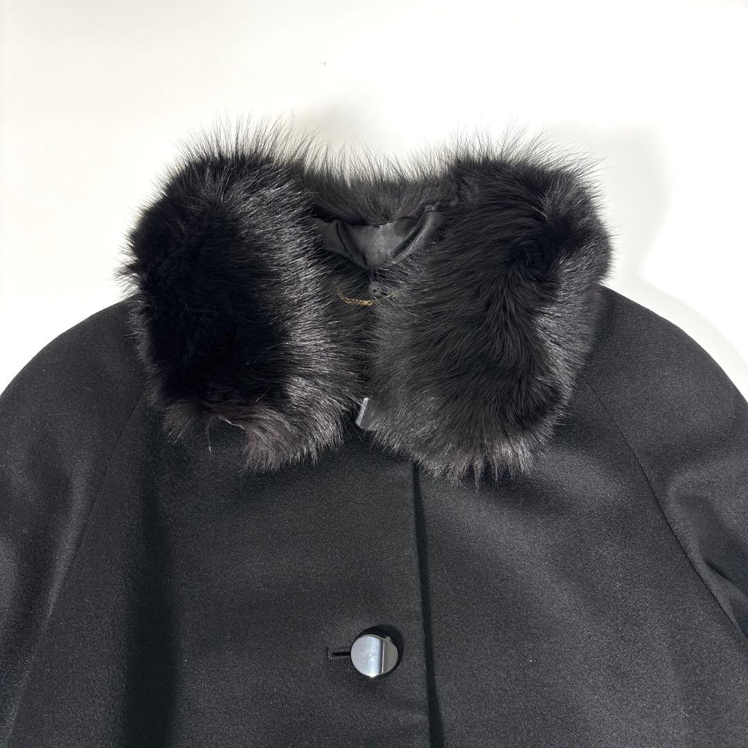 新品　カシミヤ　ロングコート　黒　ブルーフォックス　ファー　2way 13号