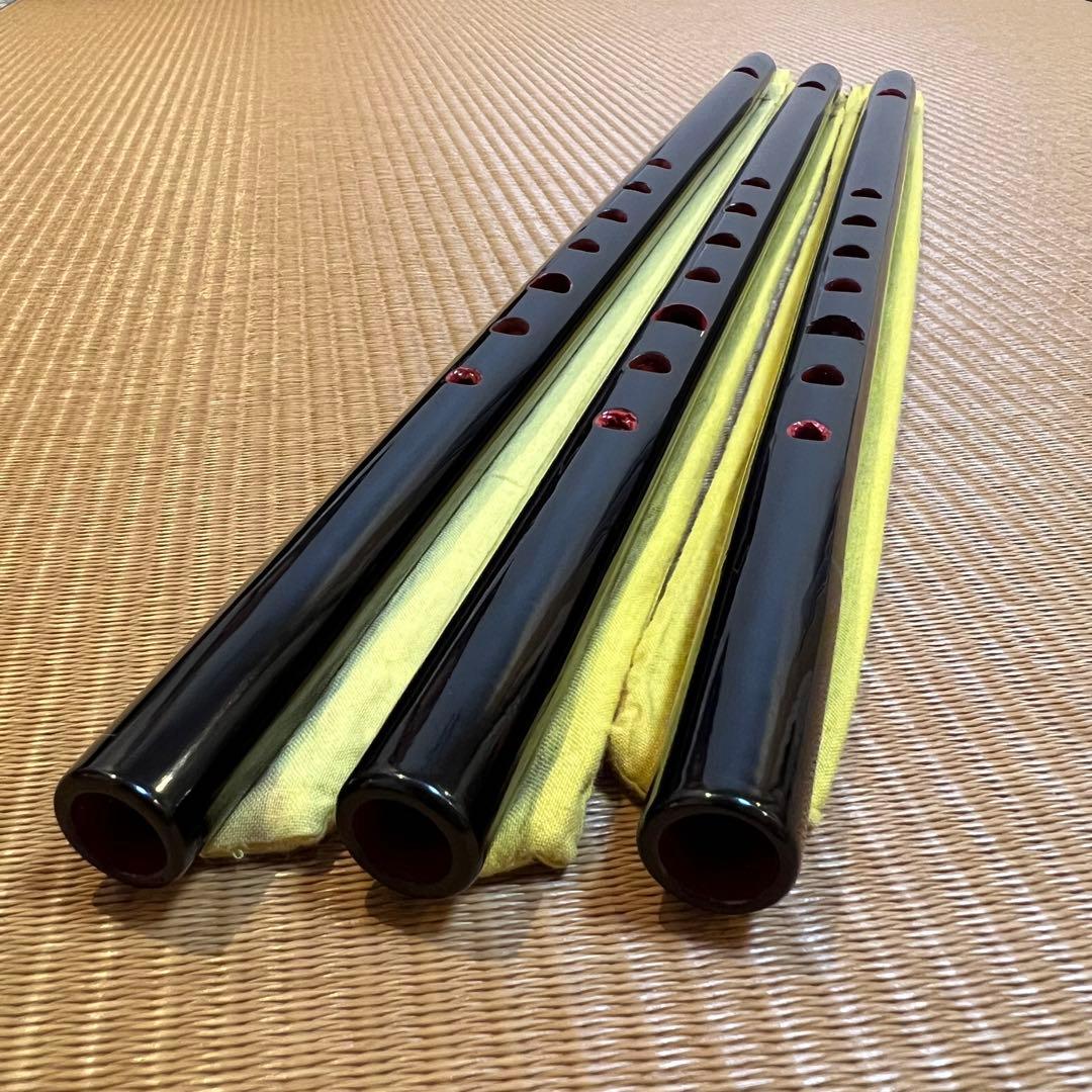 篠笛丸山 3・4・5本半調子 唄用（ドレミ調）黒漆塗 3本セット 専用笛袋付