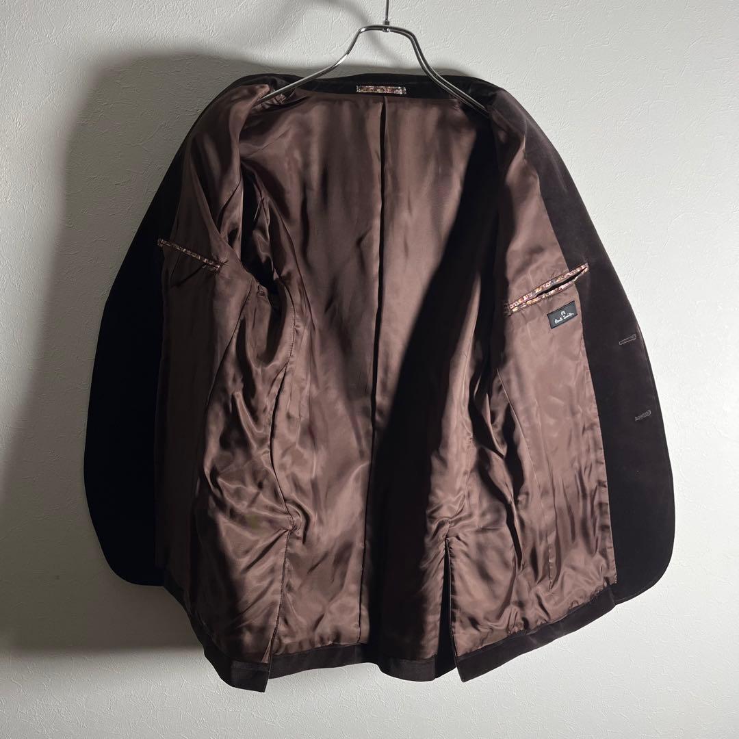 【美品•Lサイズ】ピーエスポールスミス テーラードジャケット ベロア花柄 濃茶