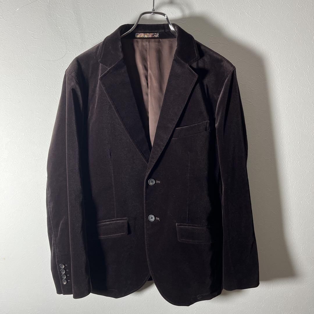 【美品•Lサイズ】ピーエスポールスミス テーラードジャケット ベロア花柄 濃茶
