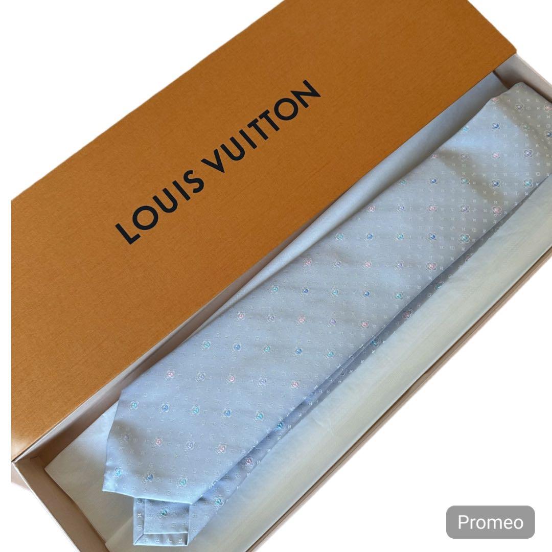 LOUIS VUITTON 花柄 ネクタイ ライトブルー