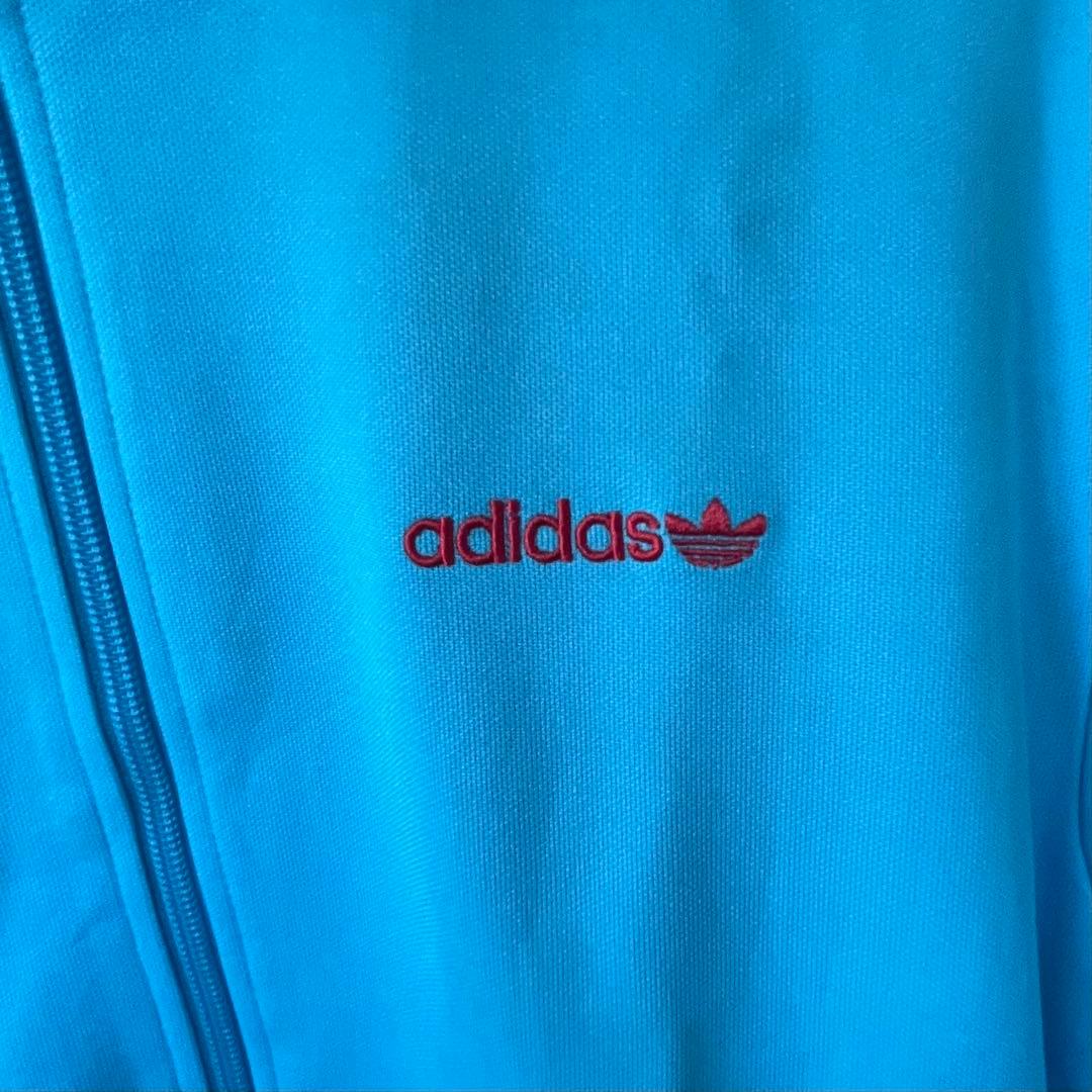 90s adidas トラックジャケット L 赤×水色 トレフォイル 国旗タグ