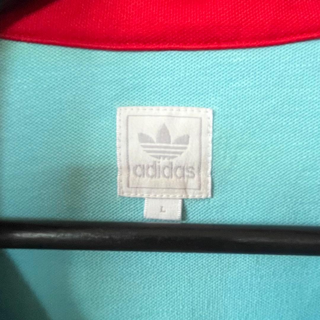 90s adidas トラックジャケット L 赤×水色 トレフォイル 国旗タグ