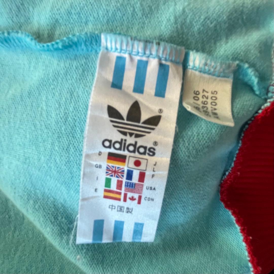 90s adidas トラックジャケット L 赤×水色 トレフォイル 国旗タグ
