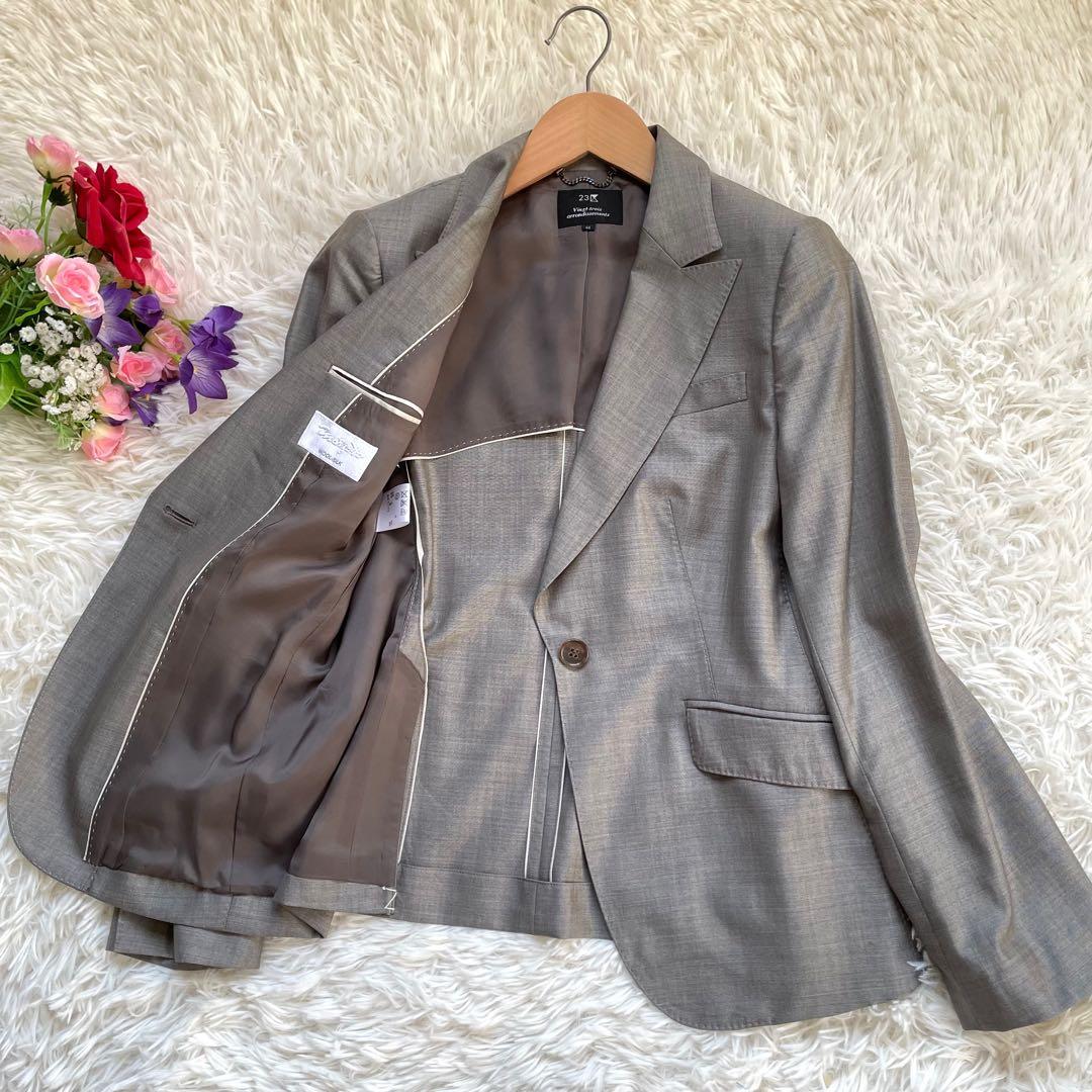 大きいサイズ23区イタリア生地マルゾットウールシルクグレースカートスーツ上下44