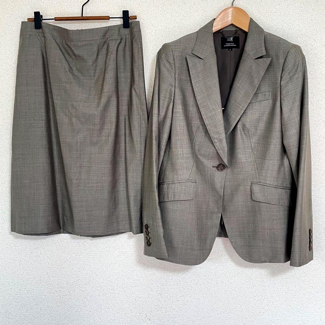 大きいサイズ23区イタリア生地マルゾットウールシルクグレースカートスーツ上下44