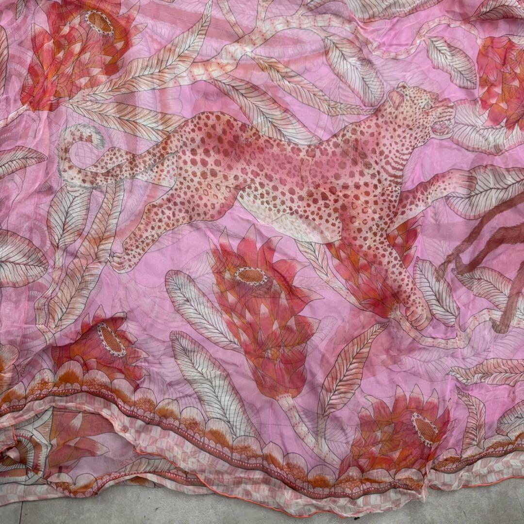 HERMES シルクモスリン ストール ジャングル・ラブ ピンク 60×170