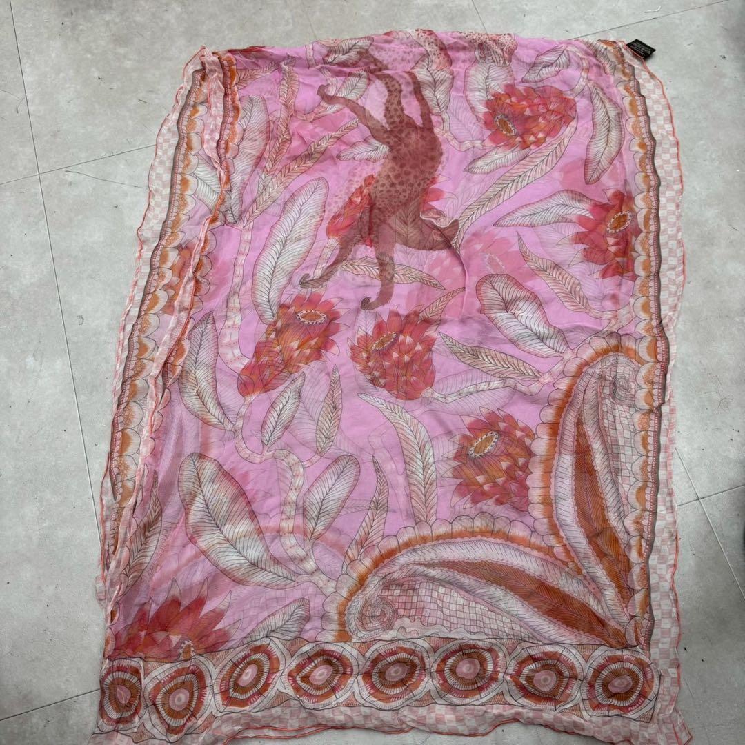 HERMES シルクモスリン ストール ジャングル・ラブ ピンク 60×170