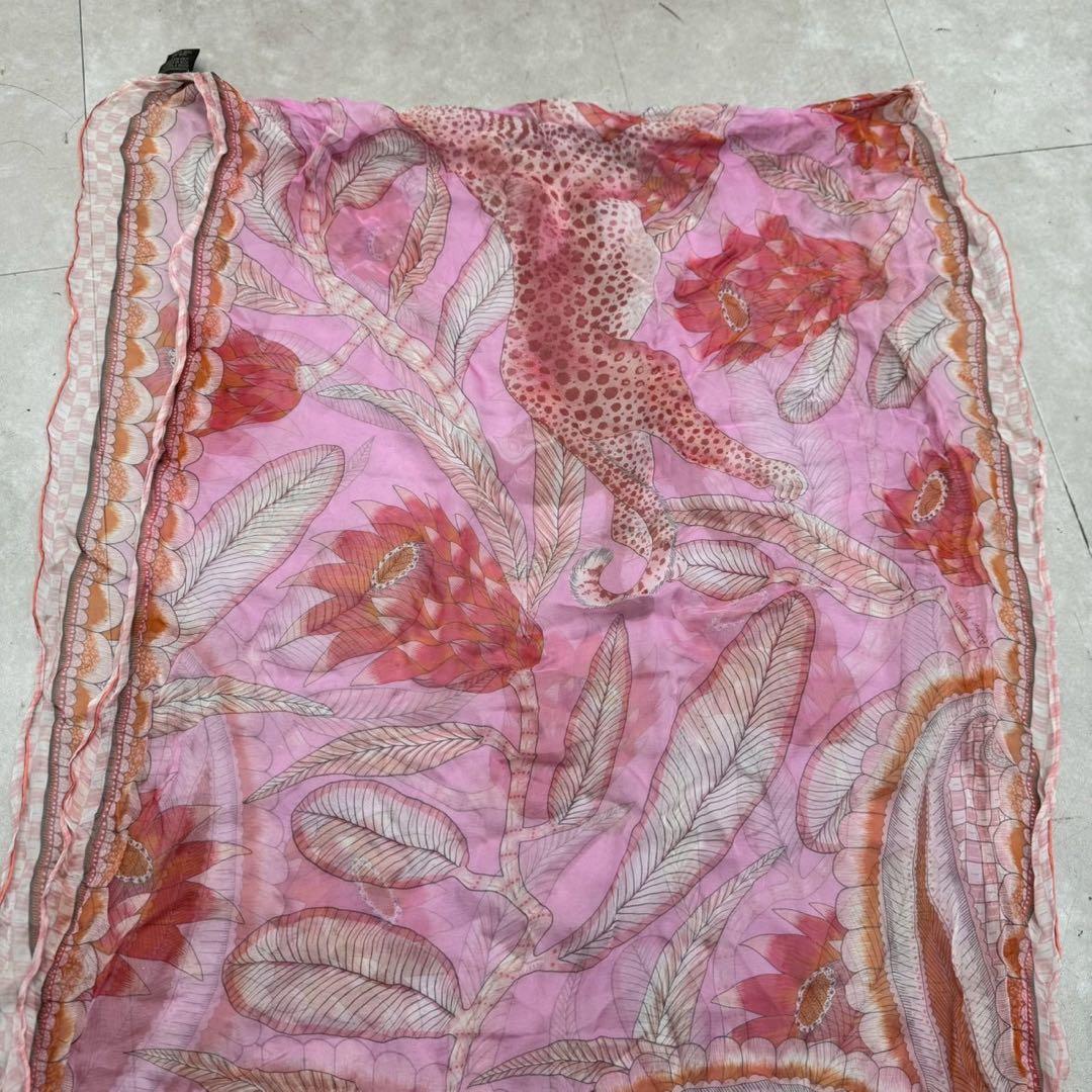 HERMES シルクモスリン ストール ジャングル・ラブ ピンク 60×170